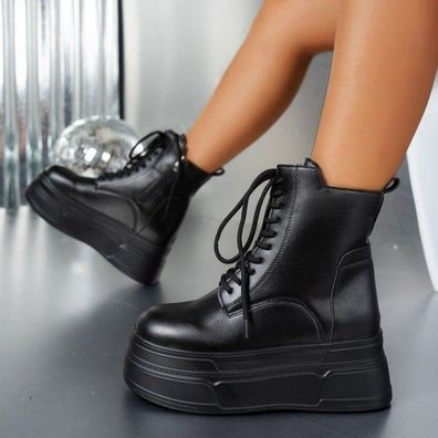 Goth Punk Damen Stiefeletten Keilabsatz Plateau Schuhe Schnurung Pumps Party
