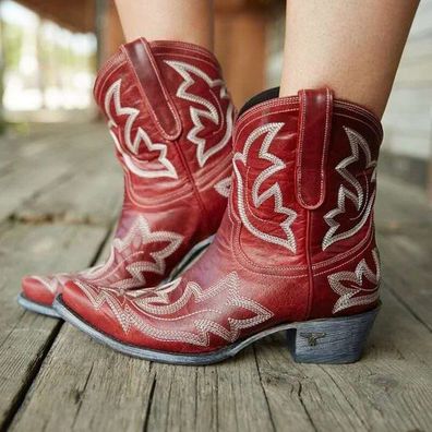 Cowgirl Cowboy Western Damen Stiefeletten Blockabsatz Schuhe Stiefel Pumps