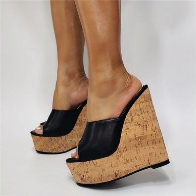 Pantoletten Damen Sandalen Hausschuhe Schuhe Keilabsatz Plateau Pumps Party Sexy