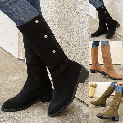 Damen Stiefeletten Schuhe Comfortable Boots Blockabsatz Suede Slouch Flat Boots