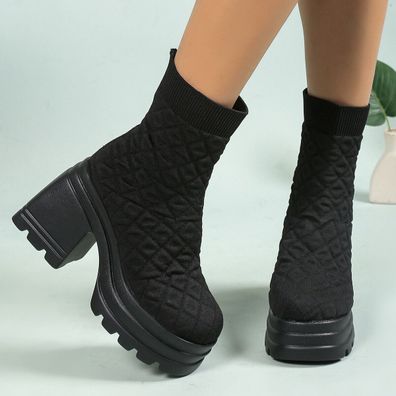 Damen Stiefeletten Punk Goth Ankle Boots Pull On Blockabsatz Plateau Schuhe Pump
