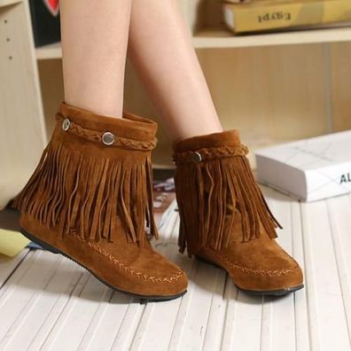 Damen Stiefeletten Tassel High Top Fringe Moccasin Boots Flat Ankle Shoes Schuhe