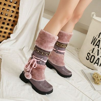 Damen Stiefeletten Stiefel Fur Lined Warm Casual Slip On Schneestiefel Schuhe
