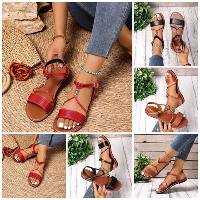 Damen Sandalen Sandaletten Flache Fubbett Sandals Outdoor Strand Schuhe Slipper