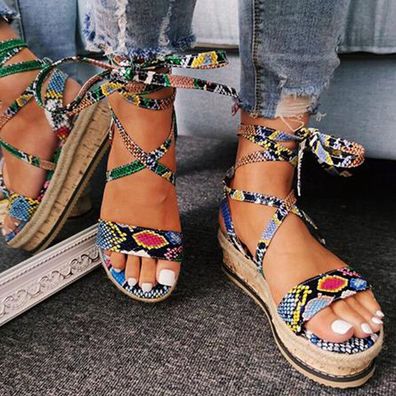 Damen Riemchen Gladiator Sandaletten Sandalen Plateau Espadrilles Schuhe Sommer