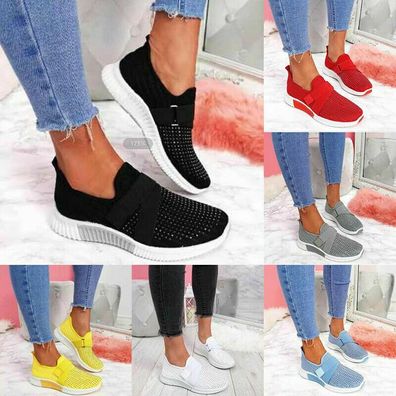 Strass Laufschuhe Sportschuhe Slip On Sneaker Strick Gym Schuhe Turnschuhe