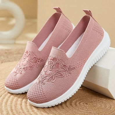 Damen Sportschuhe Profil Sohle Stickerei Stoffschuhe Strick Schuhe Slip On