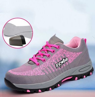 Neu Damen Rosa Sicherheitsschuhe Arbeitsschuhe Licht Atmungsaktiv Stahlkappe