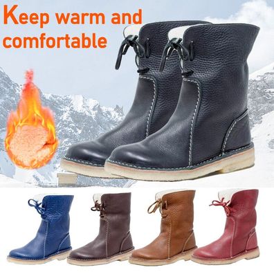 Neu Damen Stiefeletten Stitch Winterschuhe Flache Heels Loafers Winter Warm