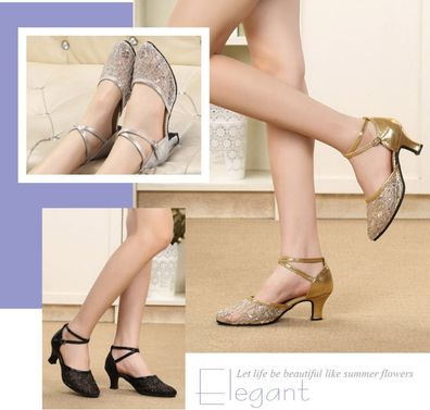 Latein Ballsaal Damen Tanzschuhe Rumba Tango Walzer Low-Heeled Weiche Unterseite