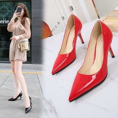 Damen Heels Etikette Stewardess Spitze Pumps Stiletto Arbeitsschuhe 7.5cm High
