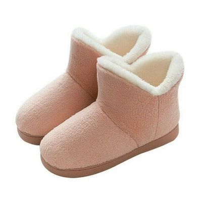 Damen Herren Flauschig Hausschuhe Stiefeletten Fell Fleecefutter Flache Schuhe
