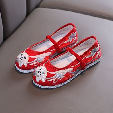 Chinesisch Kinder Madchen Netz Flach Leinenschuhe Bestickt Blumen Ballet Slipper