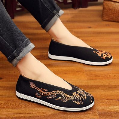 Herren Chinesisch Schuhe Slipper Drachen Stickerei Tai Chi Kampfsport Retro