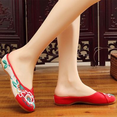 Ethnisch Damen Hausschuhe Bestickt Blumenmuster Rutschfest Lounge Innen Daheim