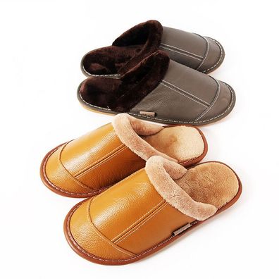 Winter Kunstleder Hausschuhe Fleecefutter Schuhe Rutschfeste Flach Warm Innen