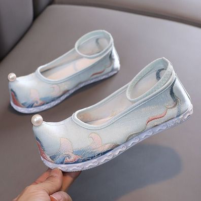 Chinesisch Kinder Madchen Blumen Bestickt Netz Leinenschuhe Ballet Slipper Flach