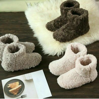 Damen Herren Hausschuhe Stiefeletten Fell Fleecefutter Flache Schuhe Winter Warm
