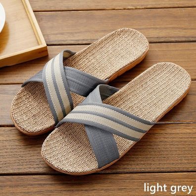 Herren Gestreift Leinen Flax Flach Hausschuh Sandalen Rutschfeste Freizeit Beach