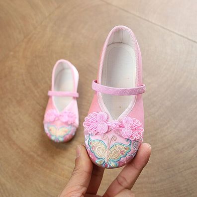 Kinder Madchen Tanzschuhe Bestickt Schmetterling Frosch Knopf Tanzender Ethnisch