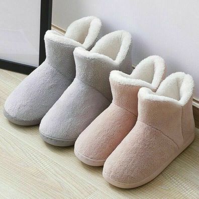 Damen Herren Flauschig Hausschuhe Stiefeletten Fell Fleecefutter Flache Schuhe