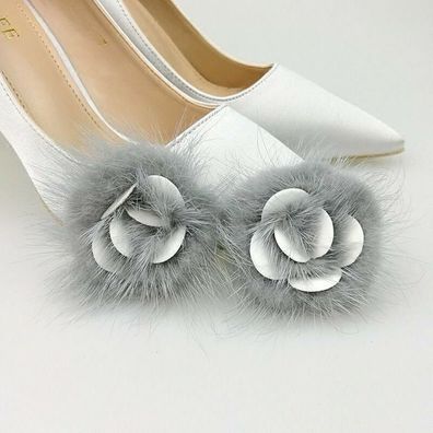 1 Paar Nerz Pelz Bommel Schuhe Clips flauschig Ornament Form Rose Absatz Stiefel
