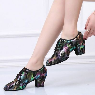 Damen Ballsaal Tanzschuhe Leder Latein Walzer Tango Weich Laufsohle Gold
