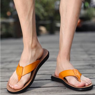 Herren Zehentrenner PU Leder Sandalen Bequem Strandschuhe Sommer Urlaub Freizeit