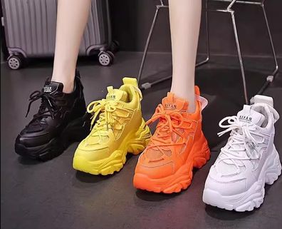 Frauen Keilabsatz Plateau Schuhe Schnurung High Heel Pumps Sneaker Traine Schuhe