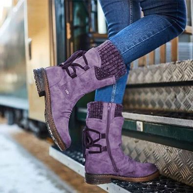 Damen Schlupf Stiefeletten Stiefel Schnurboots Winterstiefel Boots Schnee Schuhe