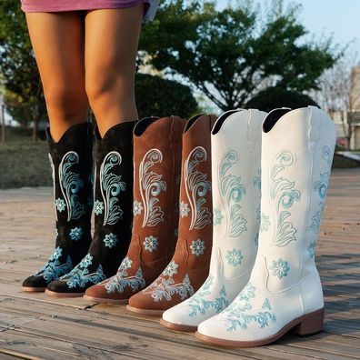 Damen Cowboy Cowgirl Western Riding Stiefeletten Stiefel Blockabsatz Schuhe Pump