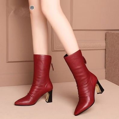 Damen Stiefeletten Stiefel Spitz Blockabsatz Reibverschluss Schuhe Pumps Party