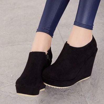 Damen Stiefeletten Stiefel Keilabsatz Plateau Reibverschluss Schuhe Pumps Sexy