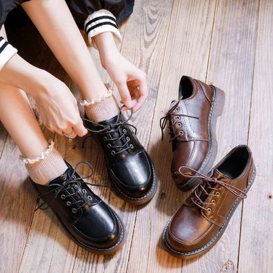 Damen Female Sewing Retro Comfortable College Halbschuhe Ballerinas Schnurung