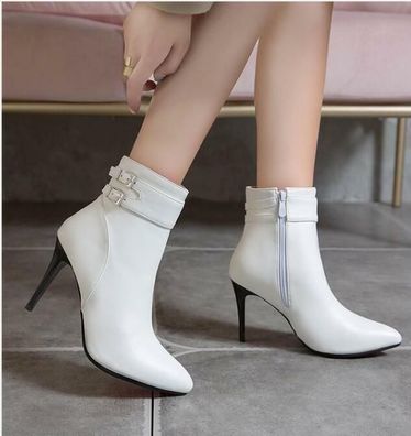 Damen Stiefeletten Stiefel Pumps Reibverschluss Stilettoabsatz Spitze Schuhe