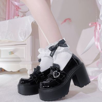 Damen Pu Leather Loafers Gothic Pumps Chunky High Heels Pump Jk Uniform Schuhe