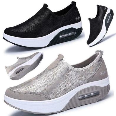 Damen Sneaker Sports Platform Creeper Slip On Trainer Running Walking Loafer