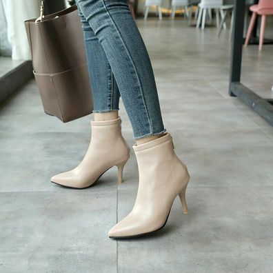 Chelsea Damen Stiefeletten Stilettoabsatz Spitz Reibverschluss Party Schuhe Pump