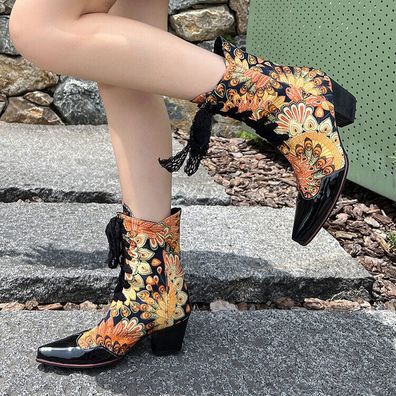Cowboy Damen Chelsea Stiefeletten Stiefel Schnurung Blockabsatz Pumps Schuhe