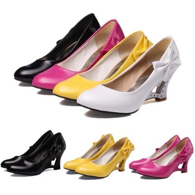 Damen Schuhe Sandalen Sweet Party Dress Pumps Keilabsatz Slip On Sexy Lackleder
