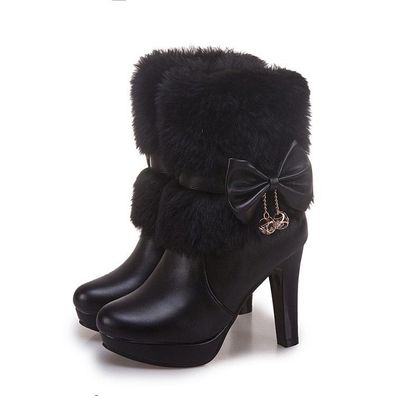 Damen Winter Warm Pelz Futter High Heels Stiefeletten Plattform Outdoor Schuhe
