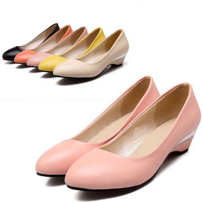 Frauen Slip On Loafers Pump Lackleder Absatz Keilabsatz Schuhe Klassische Casual