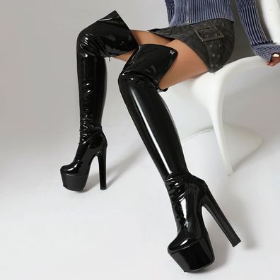 Damen Over Knee Stiefel High Heels Pumps Plateau Nachtclub Schuhe Boots H817