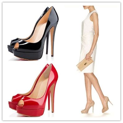 Damen Plateau Slip On Stilettoabsatz Lackleder Peep Toe Pumps Schuhe Sandalen