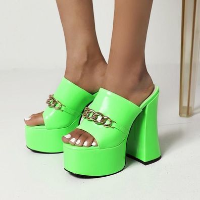 Damen Pantoletten High Heel Sandalen Hausschuhe Blockabsatz Plateau Pumps Schuhe