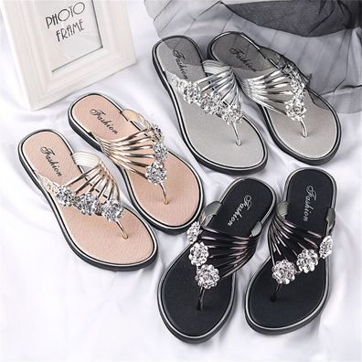 Damen Flip Flops Zehentrenner Schlappen Schuhe Strandschuhe Flache Freizeit Neu