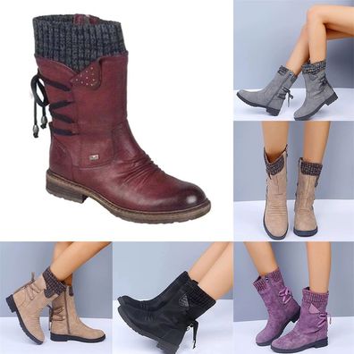 Damen Schlupfstiefel PU-Optik Stiefeletten Bequeme Stiefel Schuhe New