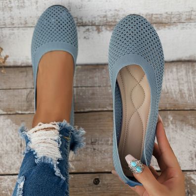 Damen Ballerinas Bequem Slip on Runde Zehe Strick Kleid Schuhe Flache Sneaker