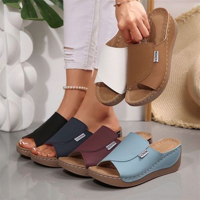 Damen Sandalen Keilabsatz Schlappen Pantoletten Sommerschuhe Sandaletten Slippe