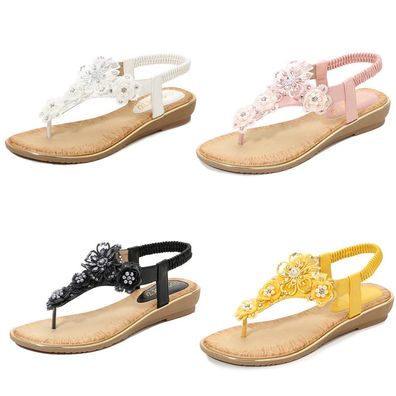 Damen Sandalen Absatz Blumen Sandaletten Glitzer Riemchen Schuhe Sommerschuhe